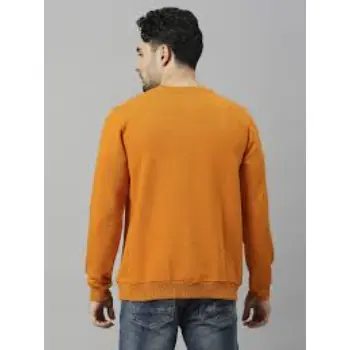Men Marigold Solid Long Sleeves Round Neck Sweatshirts